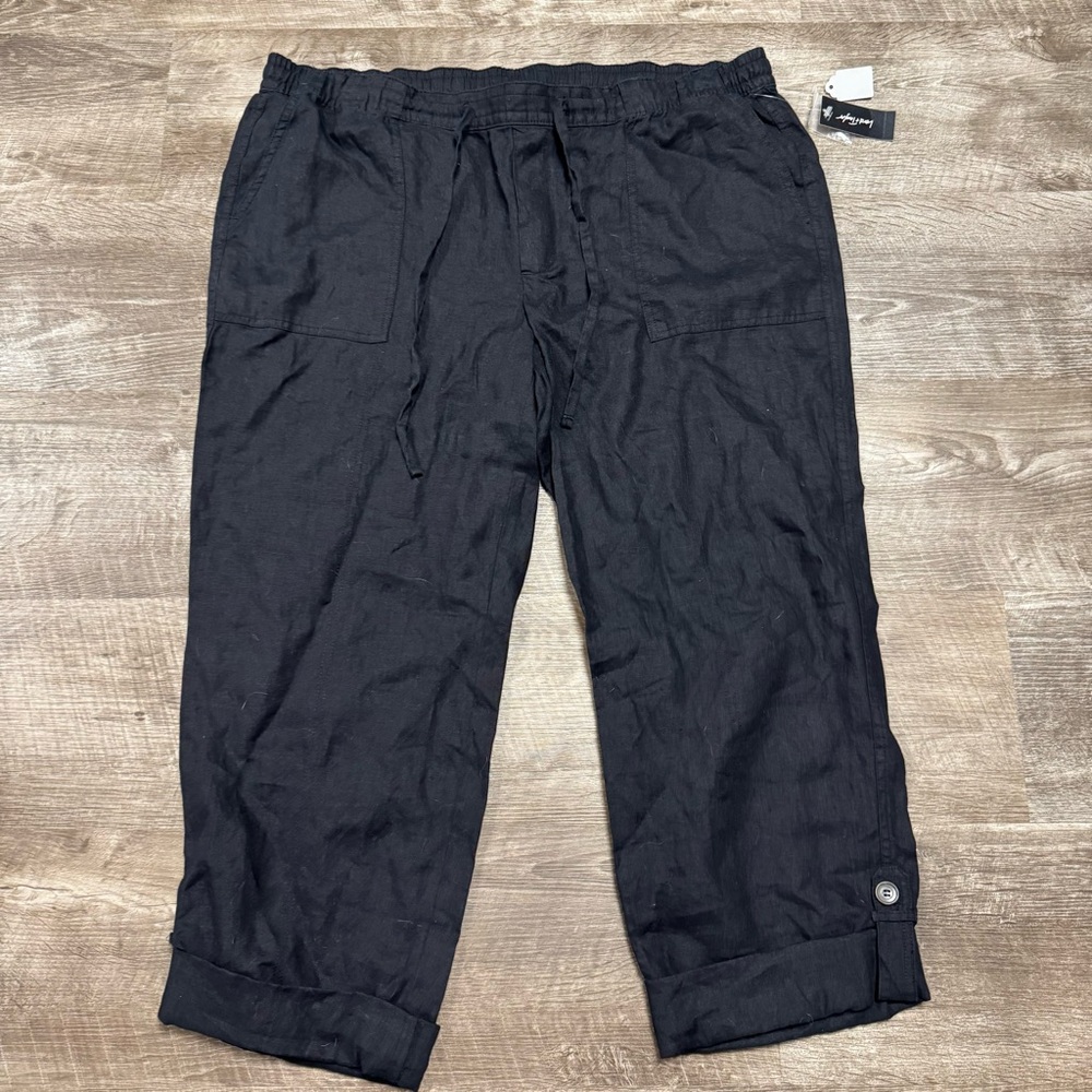 Lord & Taylor 100% Linen Black Capri Pants Size 0x (XL)
